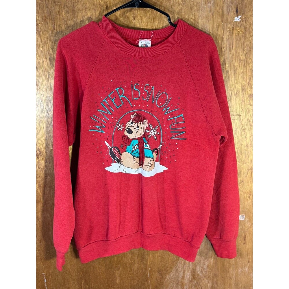 Vintage Winter‎ Is Snow Fun Funny Holiday Christmas Crewneck Sweater Large L USA